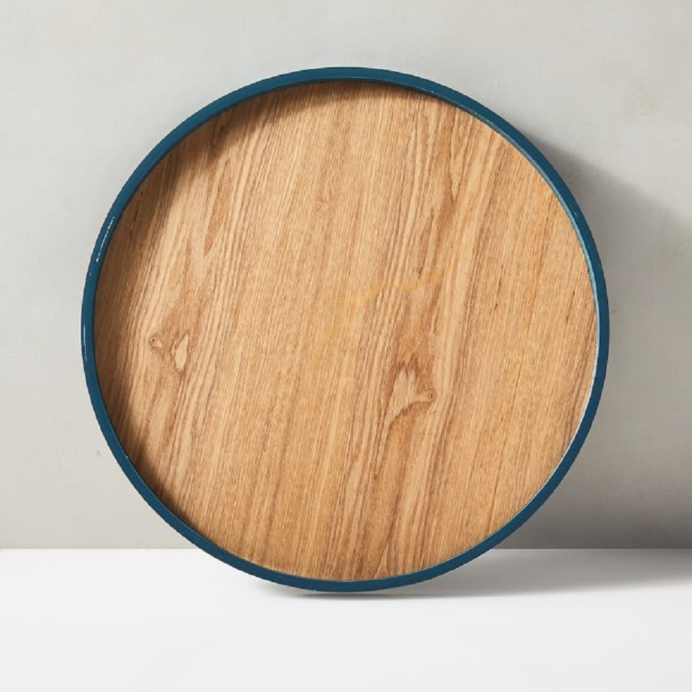 Two-tone round and oval Wooden Serving Tray